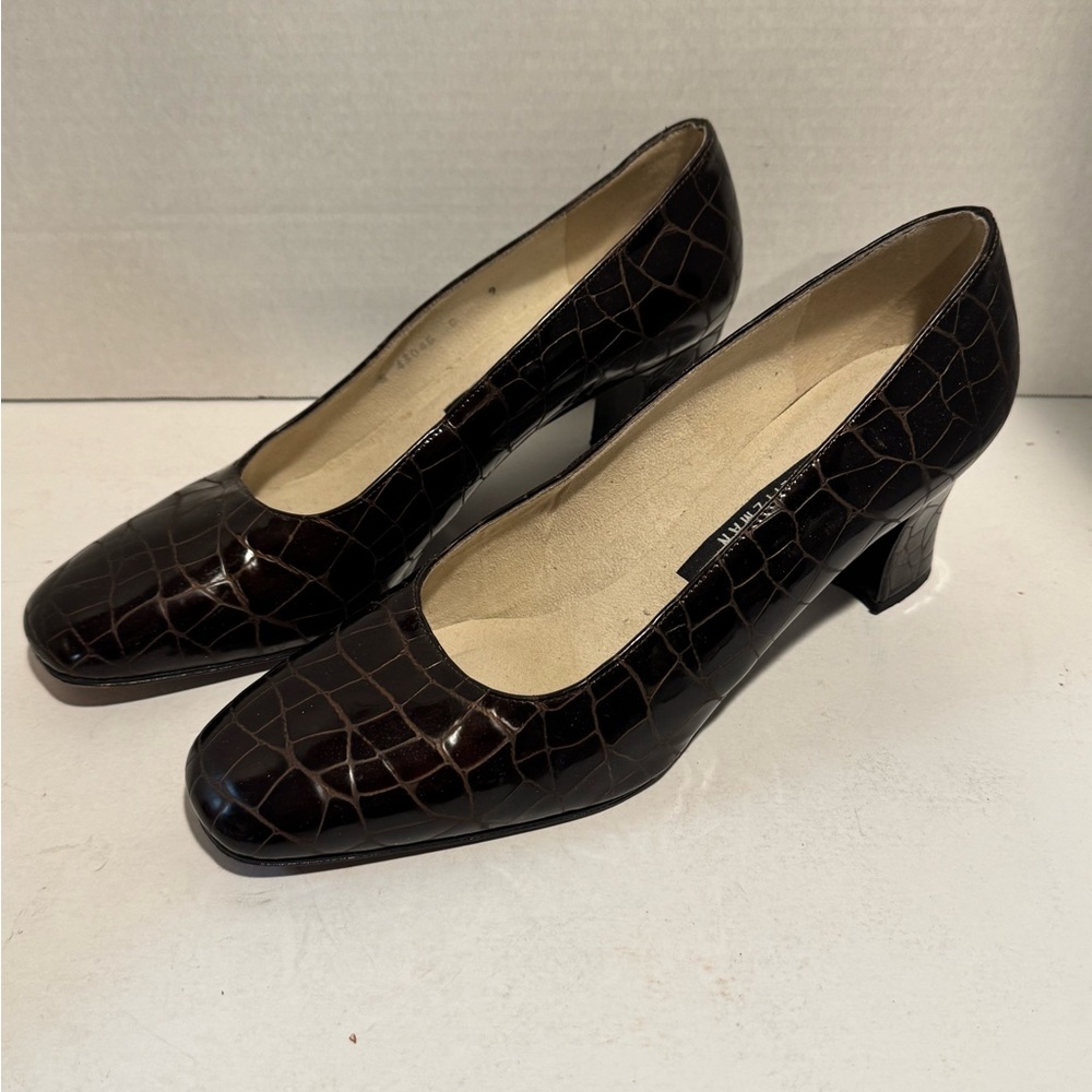 Stuart Weitzman Dark Brown Croc-Pattern Loafers - image 2